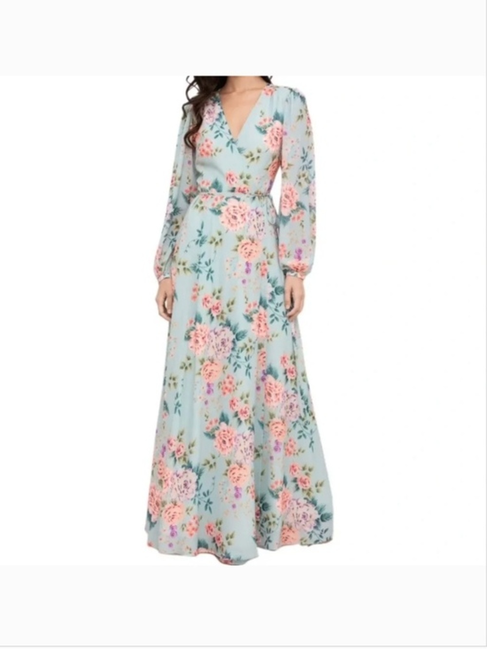 Yumi Kim Juliette Blue Floral Long Sleeve Maxi Wrap Dress XL